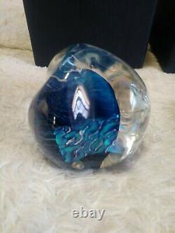 Rare Medium Signed Correia 2013 Art Glass Paperweight Abstract Turquoise