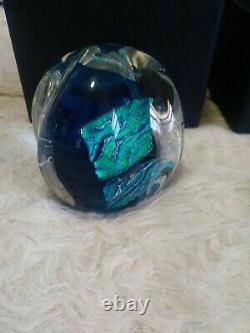 Rare Medium Signed Correia 2013 Art Glass Paperweight Abstract Turquoise