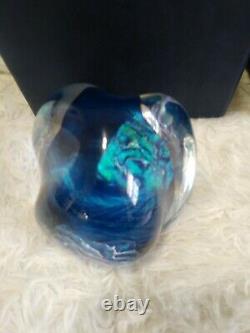 Rare Medium Signed Correia 2013 Art Glass Paperweight Abstract Turquoise