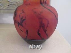 Rare Okra Glass Fire Dance Design Vase 6 Inch Signed By Sarah Cowan