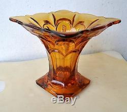 Rare Old Art Deco Amber Glass Vase 17.5 cm (7) Tall/ Wide Gorgeous Design