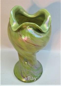 Rare RINDSKOPF Art Nouveau Art Glass Vase Chartreuse c. 1900 Bohemian antique