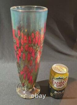 Rare ROBERT HELD 12 Iridescent Art Glass California Red Poppy Footed Tall Vase