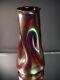 Rare Rindskopf Art Glass Blood Red Striated Iridescent Vase 12h Art Deco Czech