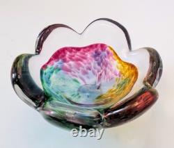 Rare Signed 1979 Soviet USSR Art Glass Bowl. LZHS Leningrad Crystal. MCM Mod