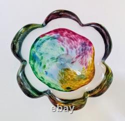 Rare Signed 1979 Soviet USSR Art Glass Bowl. LZHS Leningrad Crystal. MCM Mod