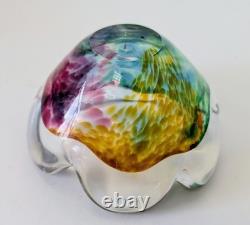 Rare Signed 1979 Soviet USSR Art Glass Bowl. LZHS Leningrad Crystal. MCM Mod