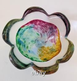 Rare Signed 1979 Soviet USSR Art Glass Bowl. LZHS Leningrad Crystal. MCM Mod