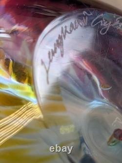 Rare Signed 1979 Soviet USSR Art Glass Bowl. LZHS Leningrad Crystal. MCM Mod