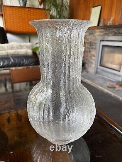 Rare Signed Vintage IIttala Bulbous Form Vertica Vase By Timo Sarpaneva