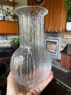 Rare Signed Vintage IIttala Bulbous Form Vertica Vase By Timo Sarpaneva
