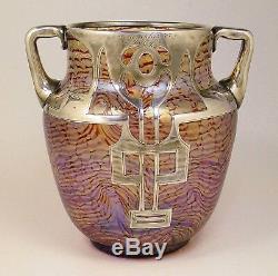 Rare Sterling Overlay HECKERT Art Glass Vase OTTO THAMM Design c. 1902 Loetz Era
