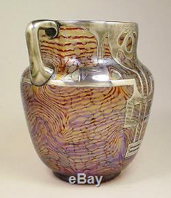 Rare Sterling Overlay HECKERT Art Glass Vase OTTO THAMM Design c. 1902 Loetz Era