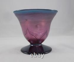 Rare Stylish Designer Glass Vase Art Glass Purple Iridescent Handmade Signed
