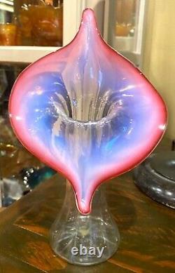 Rare Victorian Cranberry Opal Uranium Art Glass Jack In The Pulpit Vase Glows