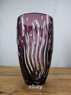 Rare Watford Deep Water Amethyst Engraved Swordfish Vase British Art Glass