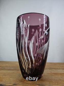 Rare Watford Deep Water Amethyst Engraved Swordfish Vase British Art Glass