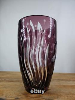 Rare Watford Deep Water Amethyst Engraved Swordfish Vase British Art Glass