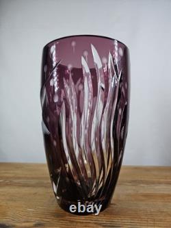 Rare Watford Deep Water Amethyst Engraved Swordfish Vase British Art Glass