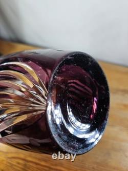 Rare Watford Deep Water Amethyst Engraved Swordfish Vase British Art Glass