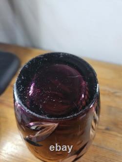 Rare Watford Deep Water Amethyst Engraved Swordfish Vase British Art Glass