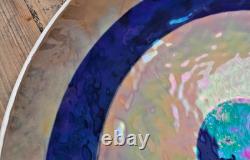 Rare Yalos Casa Murano Ferro Rare 18 Iridescent Pearl White And Blue Bowl