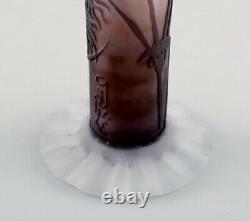 Rare and early Emile Gallé vase in frosted and purple art glass. 1880/1890's