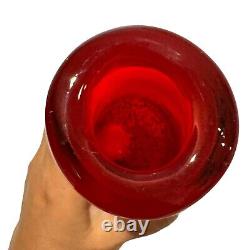 Red Black Art Glass Vase Vintage Heavy 15 Tall Splatter Glass Hand Blown Smooth