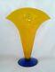 Richard Blenko Hand Blown Art Glass Yellow Vase 12.5 Inches