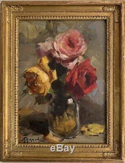 Richard Durando Togo (1910) Signed Oil Roses In Glass Vase Still Life
