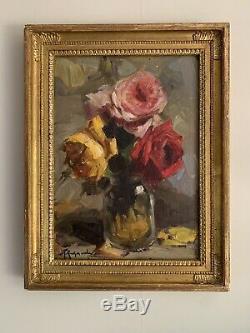 Richard Durando Togo (1910) Signed Oil Roses In Glass Vase Still Life