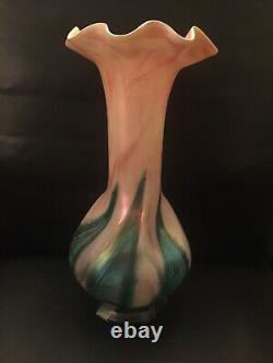 Rindskopf Loetz Art Glass Large Ruffled Top Vase 13 BEAUTIFUL