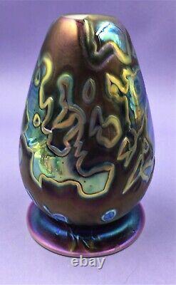 Robert Eickholt Art Glass Oilspot Vase- Mirror Turquoise/ Iridescent Purple