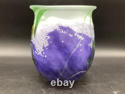 Robert Eickholt Art Glass Vase Anemone Flowers Iridescent 6.5 Signed Purple