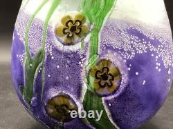 Robert Eickholt Art Glass Vase Anemone Flowers Iridescent 6.5 Signed Purple