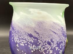 Robert Eickholt Art Glass Vase Anemone Flowers Iridescent 6.5 Signed Purple