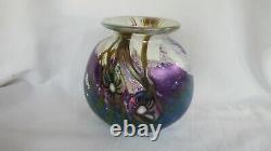Robert Eickholt Hand Blown Art Glass Vase Signed 2003 Iridescent Purple Flower