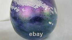 Robert Eickholt Hand Blown Art Glass Vase Signed 2003 Iridescent Purple Flower