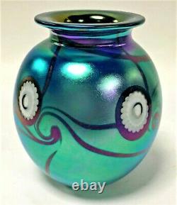 Robert Eickholt Iridescent Green / Violet Art Glass Vase- Signed- Dated 2002