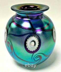 Robert Eickholt Iridescent Green / Violet Art Glass Vase- Signed- Dated 2002