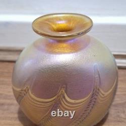 Robert Held Canada Art Glass Bottle Vase Iridescent Pink Purple Signed To Base