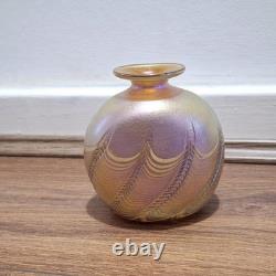 Robert Held Canada Art Glass Bottle Vase Iridescent Pink Purple Signed To Base