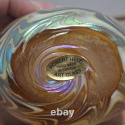 Robert Held Canada Art Glass Bottle Vase Iridescent Pink Purple Signed To Base