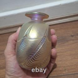 Robert Held Canada Art Glass Bottle Vase Iridescent Pink Purple Signed To Base
