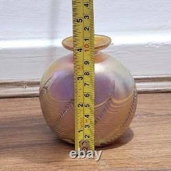 Robert Held Canada Art Glass Bottle Vase Iridescent Pink Purple Signed To Base