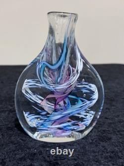 Robert L Hamon Art Glass Paperweight Vase Studio Blown Signed 6 Ribbon Swirl