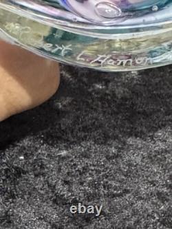 Robert L Hamon Art Glass Paperweight Vase Studio Blown Signed 6 Ribbon Swirl