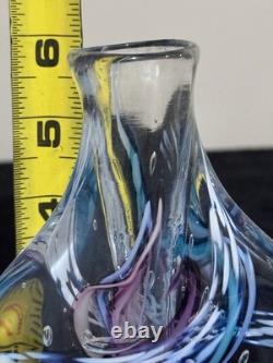 Robert L Hamon Art Glass Paperweight Vase Studio Blown Signed 6 Ribbon Swirl