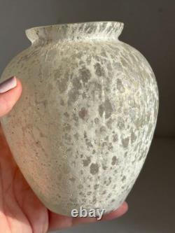 SCAVO-Style Vintage Art Glass Vase White Iridescent Frosted Finish 4.75