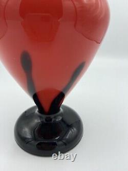 SEXY Art Deco Glass Vase Czechoslovakia Stamped On Bottom Red & Black Vase